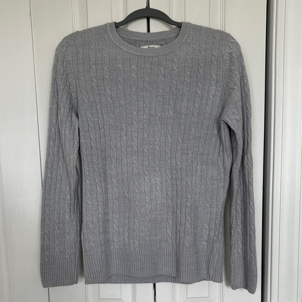 Women’s Classic GH BASS Cable Knit Crewneck Sweater - Light Gray Size XL